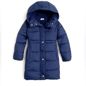 J Crew Crewcuts Long Puffer Coat Jacket Girls Size 5 / XS Navy Blue Hooded Parka